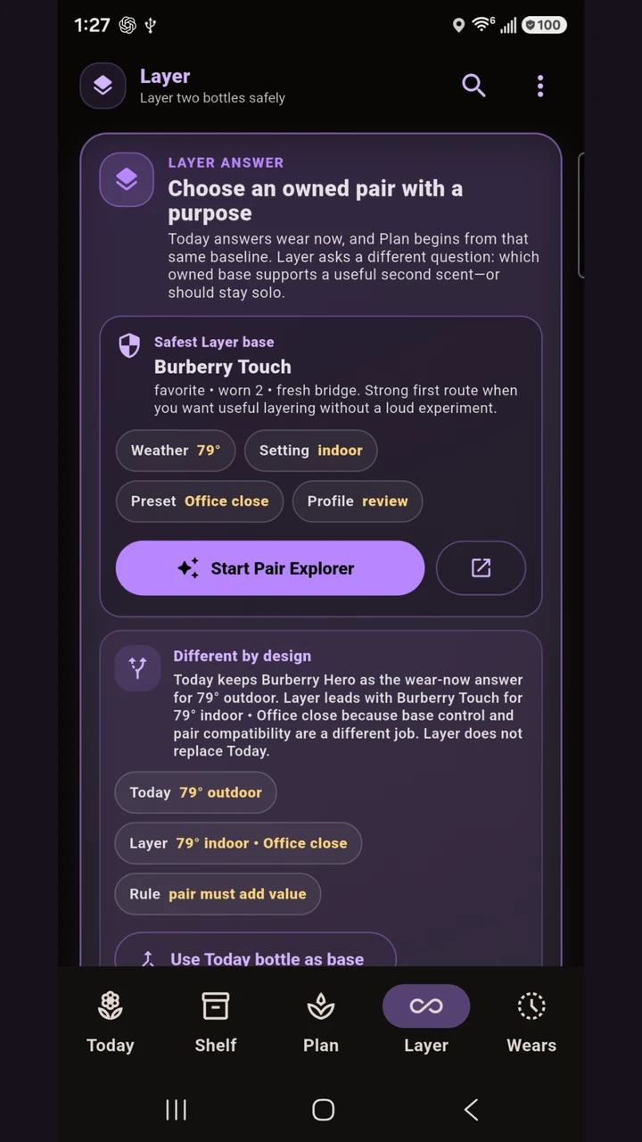 WearMyShelf Layer screen