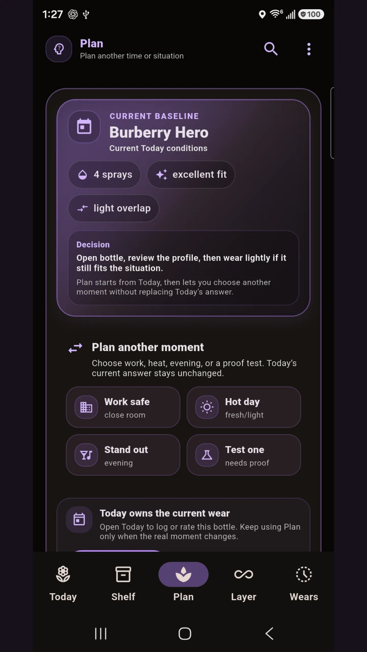 WearMyShelf Plan screen